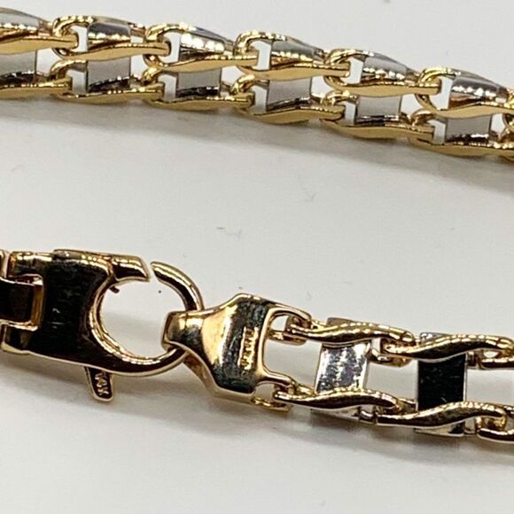 14K Two-Tone 8.5" Fancy Link Men’s Bracelet – 7.5mm, 34.1g, Hand-Polished - Picture 4 of 16